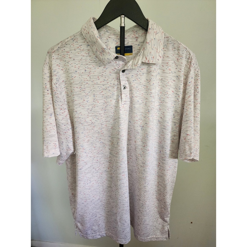 Jack Nicklaus Golden Bear Mens Large Golf Polo White Space Dye Red Blue